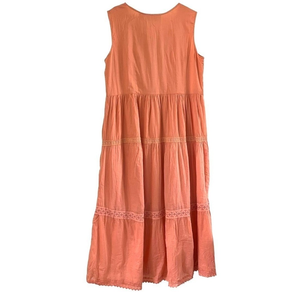 Jane Ashley Maxi Dress Womens M Orange Excellent Tiered Embroidered Boho Cotton - Picture 3 of 15